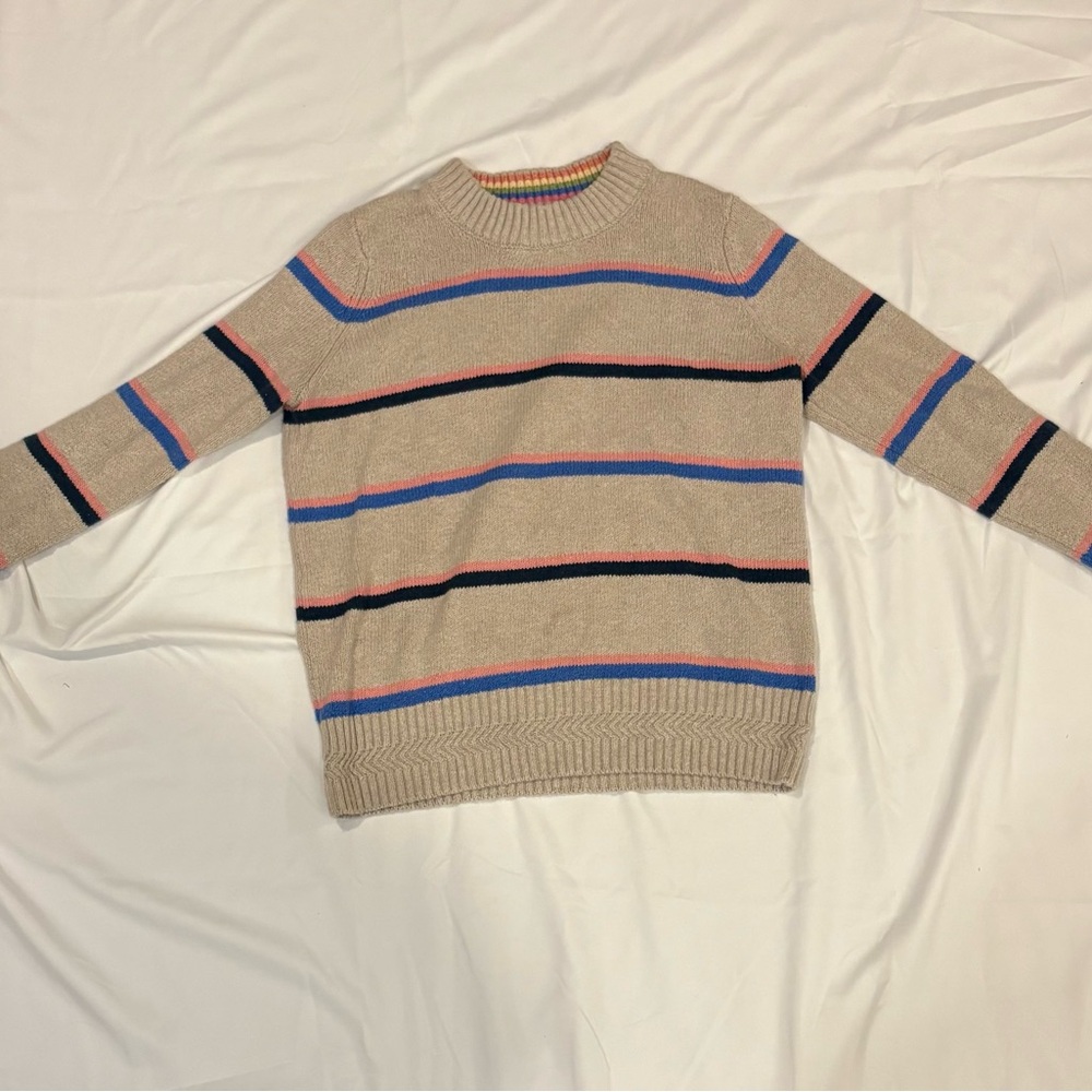 Faherty Tide Stripe Pullover Tan Sweater